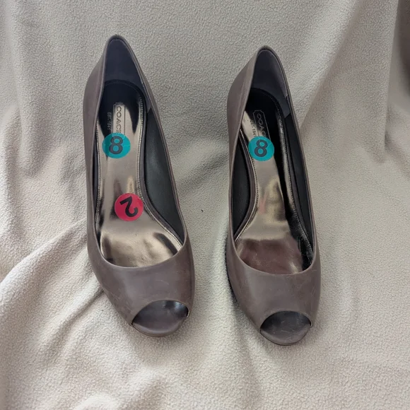 Coach Brown Peep-Toe Wedge Heels - Picture 2 of 6